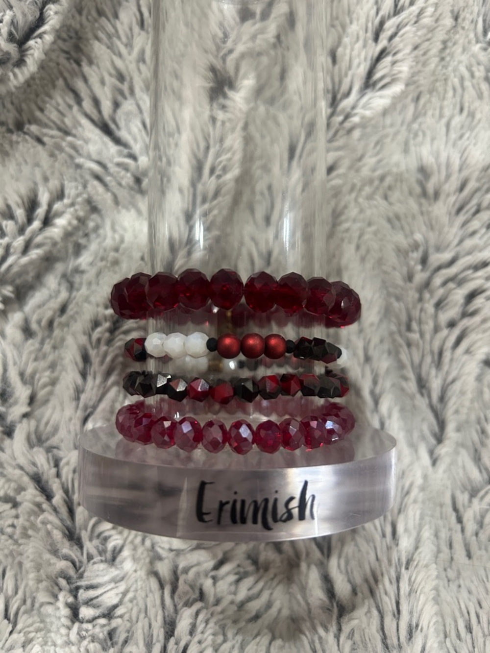 Erimish reddish burgundy and Black Beaded Stack Bracelet Set